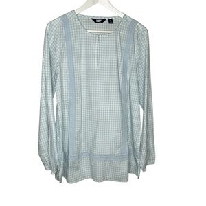 Lands' End Light Blue Gingham Blouse small